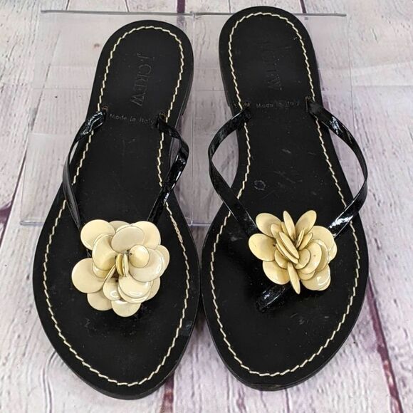 J.Crew Italian Leather Capri Posie Black Sandals - Picture 1 of 13